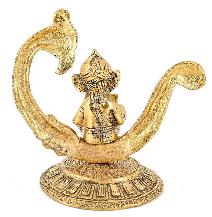 White Whale Lord Ganesha Statue Sitting and Reading Ramayan Home Décor