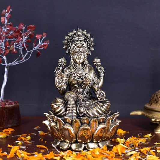 White Whale Superfine Brass Lakshmi Idol Hindu Laxmi Goddess Statue Home Office Showpiece Decor