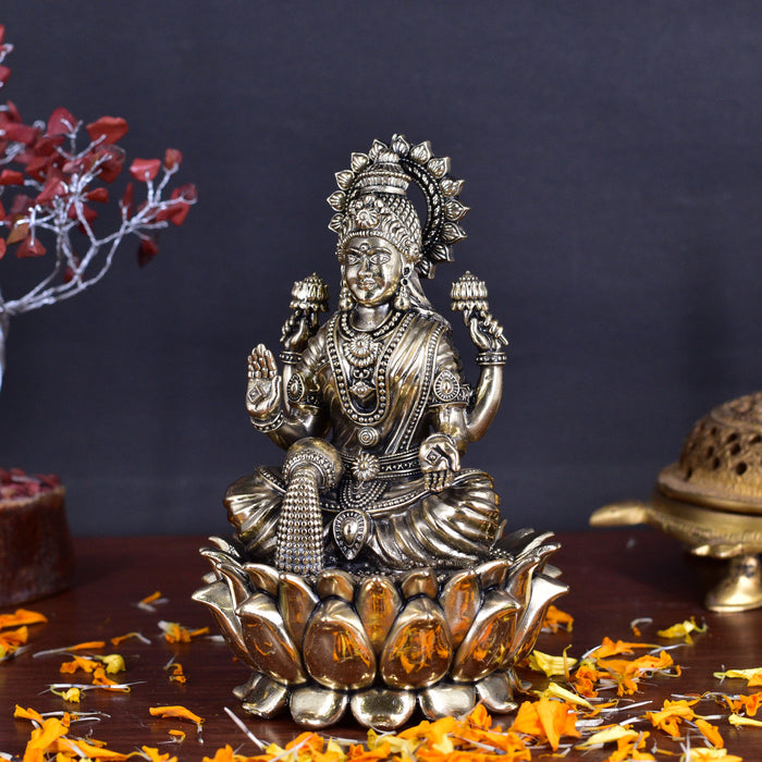 White Whale Superfine Brass Lakshmi Idol Hindu Laxmi Goddess Statue Home Office Showpiece Decor