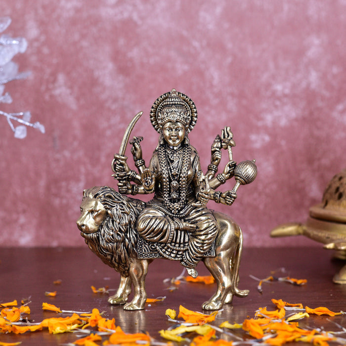 White Whale Superfine Brass Maa Durga/Ma Sherwali Idol Sitting On Lion Murti Religious Strength God Sculpture Idol