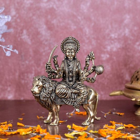 White Whale Superfine Brass Maa Durga/Ma Sherwali Idol Sitting On Lion Murti Religious Strength God Sculpture Idol