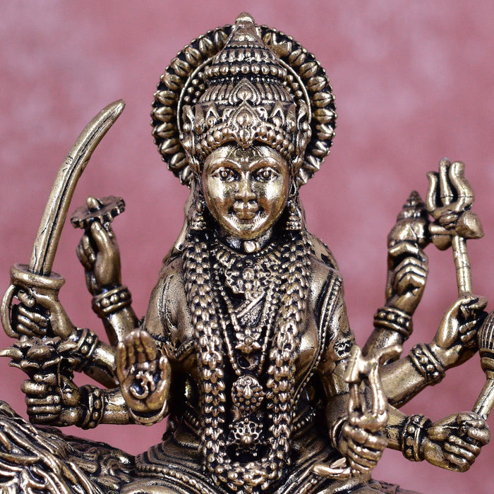 White Whale Superfine Brass Maa Durga/Ma Sherwali Idol Sitting On Lion Murti Religious Strength God Sculpture Idol