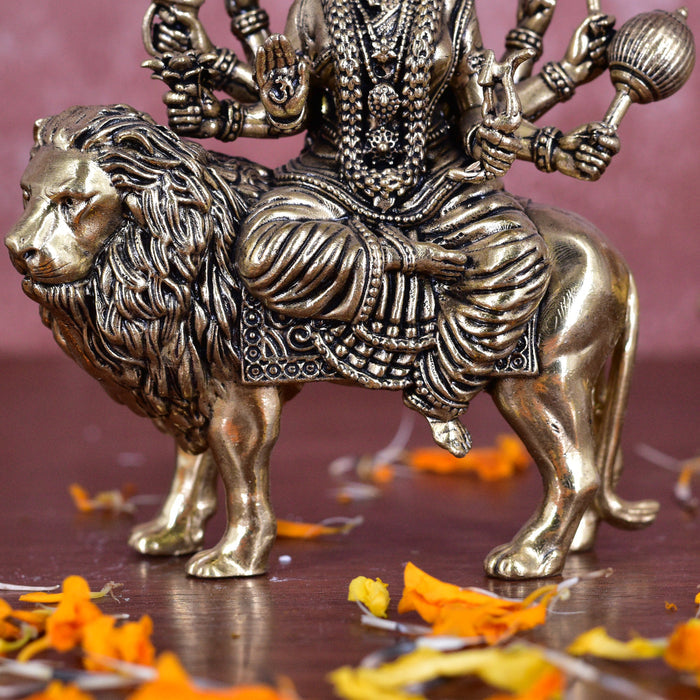 White Whale Superfine Brass Maa Durga/Ma Sherwali Idol Sitting On Lion Murti Religious Strength God Sculpture Idol