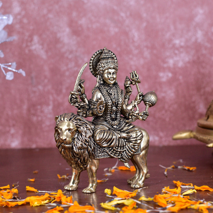 White Whale Superfine Brass Maa Durga/Ma Sherwali Idol Sitting On Lion Murti Religious Strength God Sculpture Idol