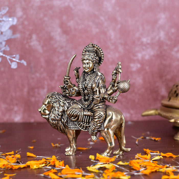 White Whale Superfine Brass Maa Durga/Ma Sherwali Idol Sitting On Lion Murti Religious Strength God Sculpture Idol
