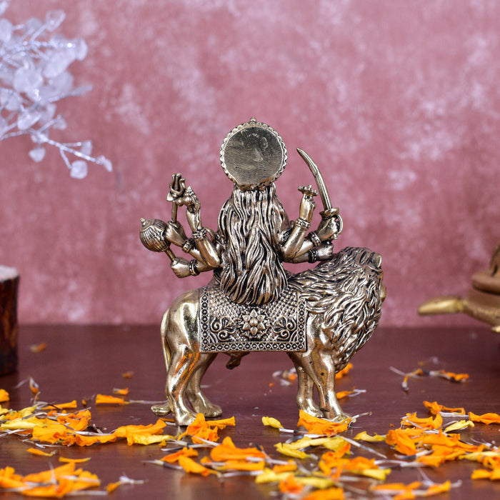 White Whale Superfine Brass Maa Durga/Ma Sherwali Idol Sitting On Lion Murti Religious Strength God Sculpture Idol