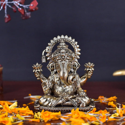 White Whale Superfine Lord Ganesha Brass Statue Hindu Religious Lord Ganesha Sculpture Figurine Ideal for Gift & Home Decor