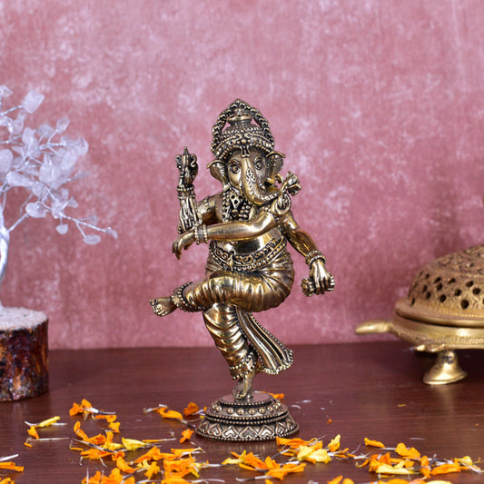 White Whale Superfine Lord Standing Ganesha Brass Statue Hindu Religious Dancing Lord Ganesha  Sculpture Figurine Ideal for Gift & Home Decor