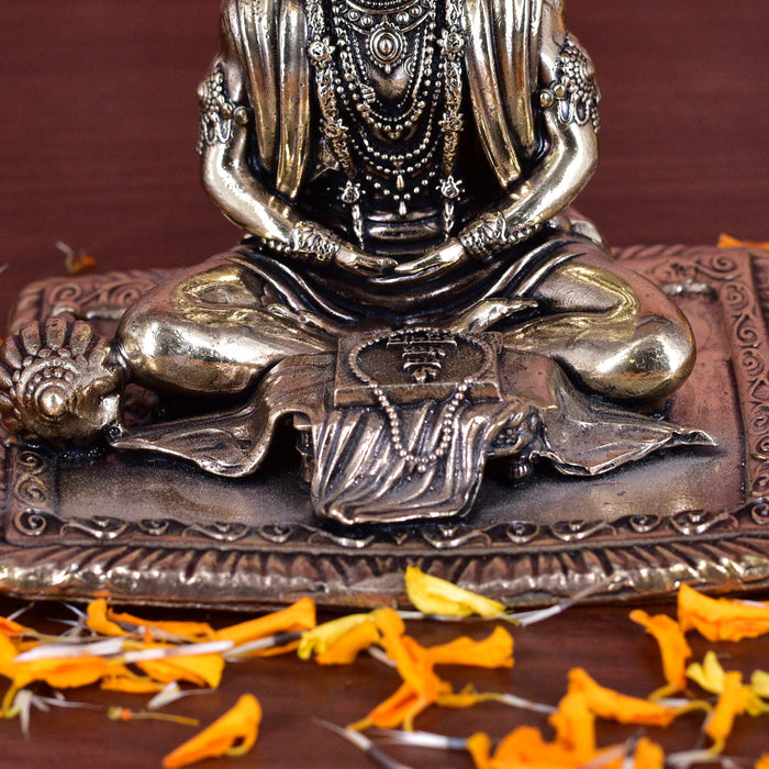 White Whale Suprefine Brass Hanuman Statue Strength Monkey Lord Bajrang Bali Idol Sitting Position Brass Sculpture Diwali Decor Gifts