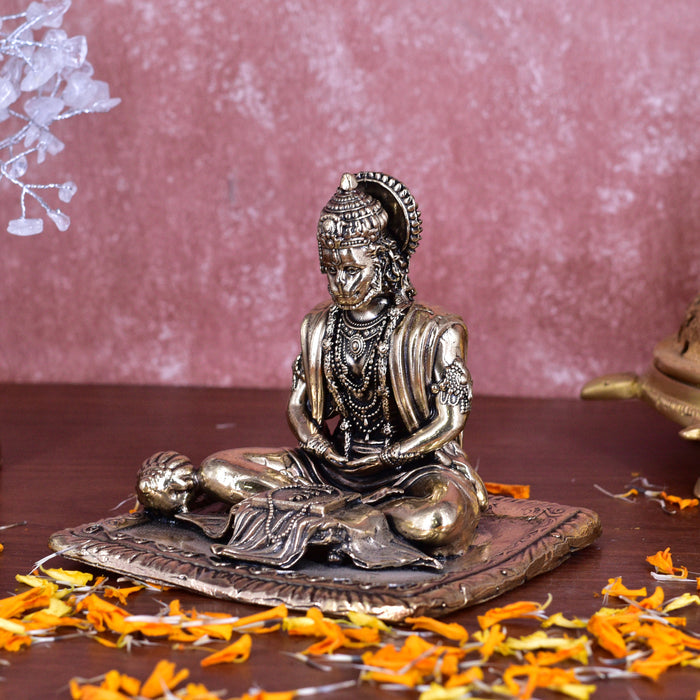 White Whale Suprefine Brass Hanuman Statue Strength Monkey Lord Bajrang Bali Idol Sitting Position Brass Sculpture Diwali Decor Gifts