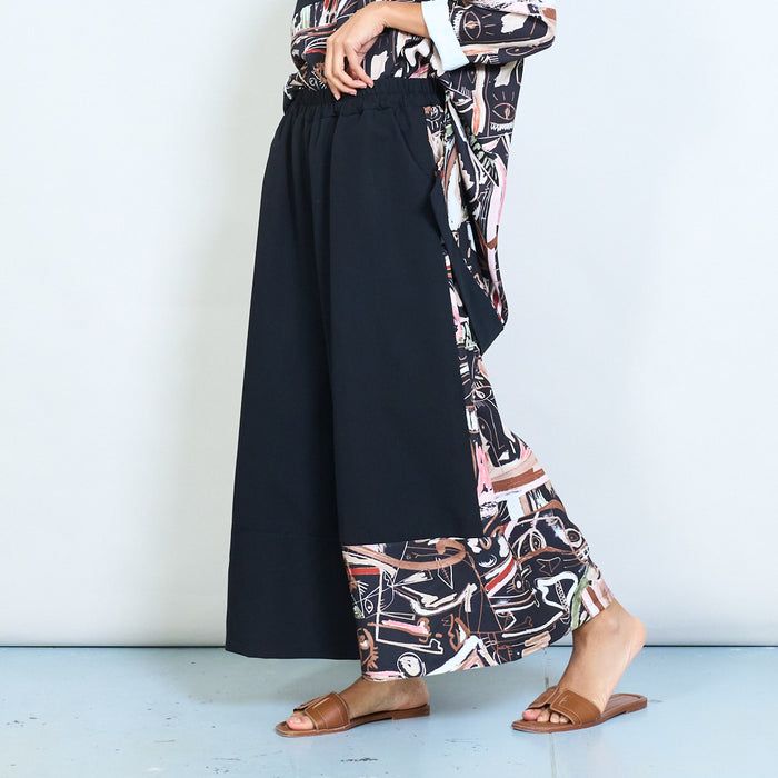 Wide leg asymmetric abstract art panel trousers wholesale