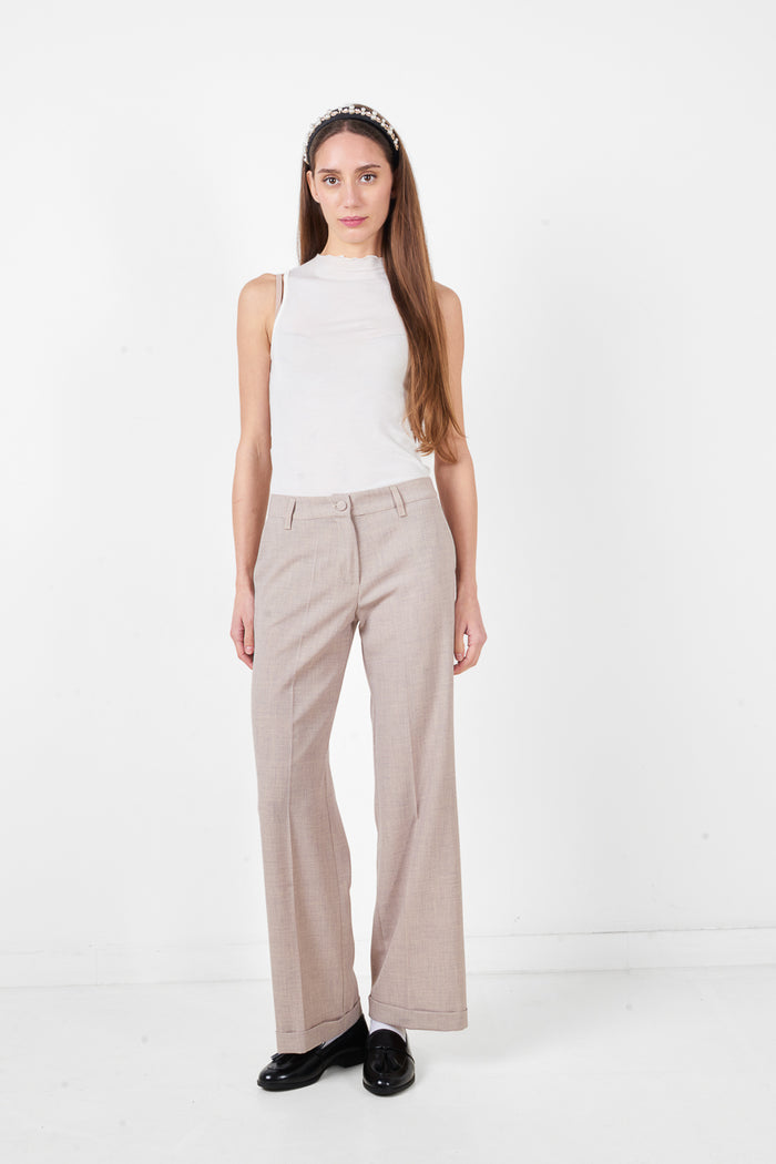 Wide leg tailored trousers with cuffed hem wholesale