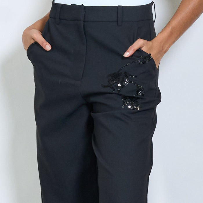 Wide-leg tailored trousers with floral embroidery wholesale