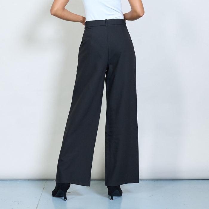 Wide-leg tailored trousers with floral embroidery wholesale