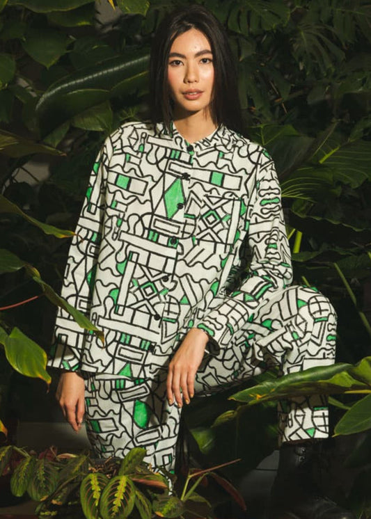 Wild Clouds Organic Cotton and Linen Shirt in Circuit Garden