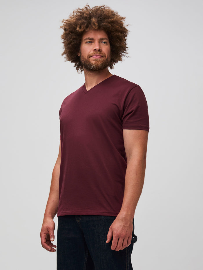 Matai is 6'5" and wears a size Large # Burgundy V-Neck | Winter Collection | FCT