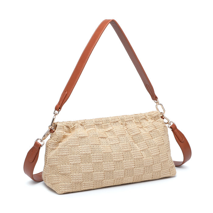 Woven straw shoulder bag with leather strap wholesale