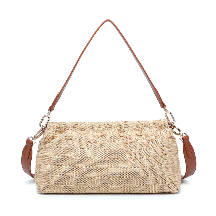 Woven straw shoulder bag with leather strap wholesale