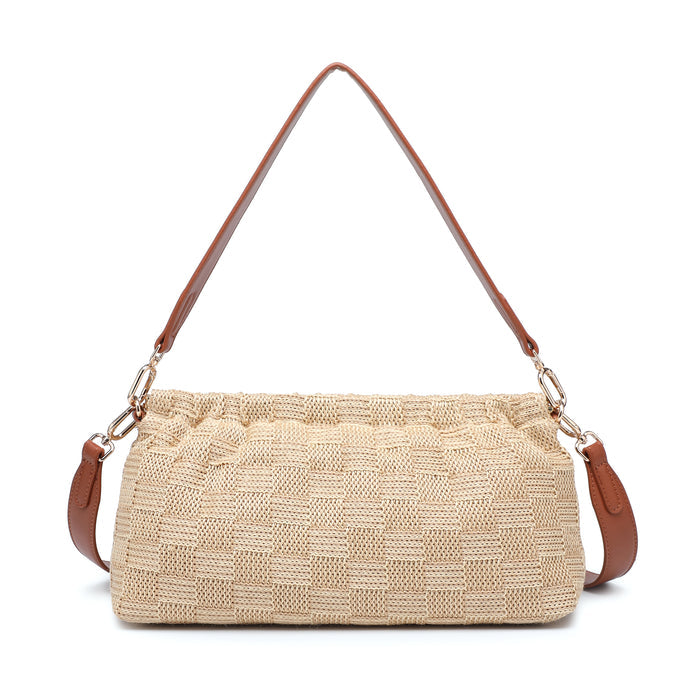 Woven straw shoulder bag with leather strap wholesale