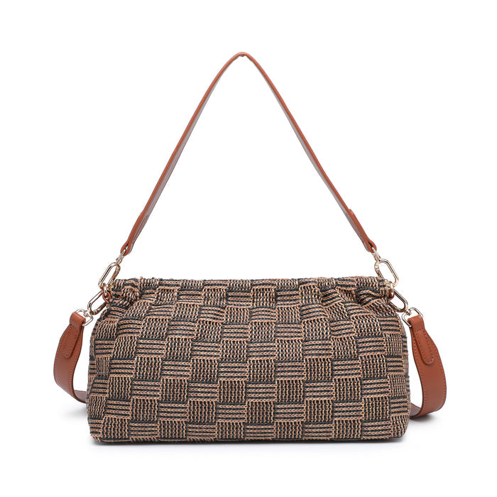 Woven straw shoulder bag with leather strap wholesale