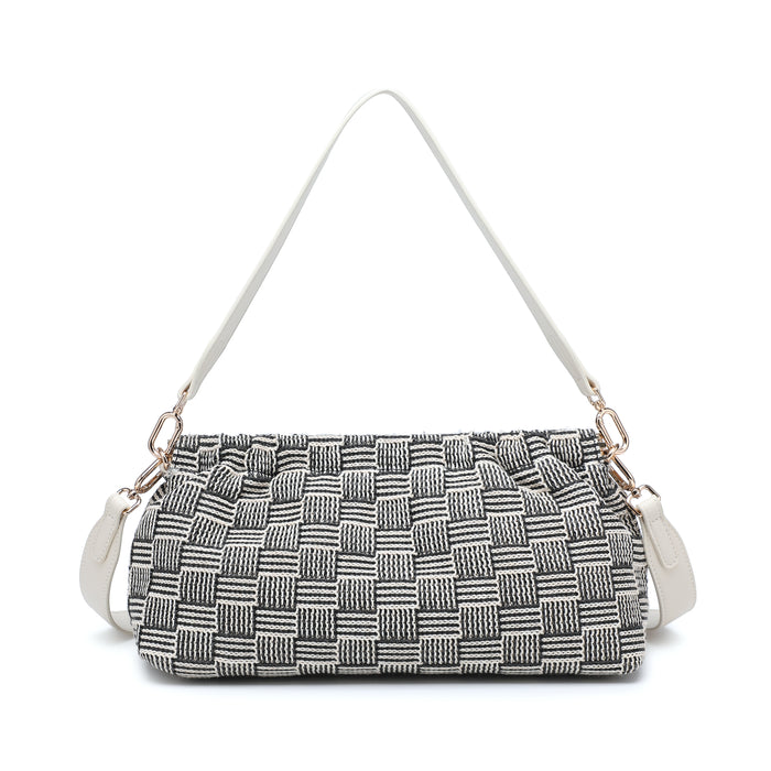 Woven straw shoulder bag with leather strap wholesale
