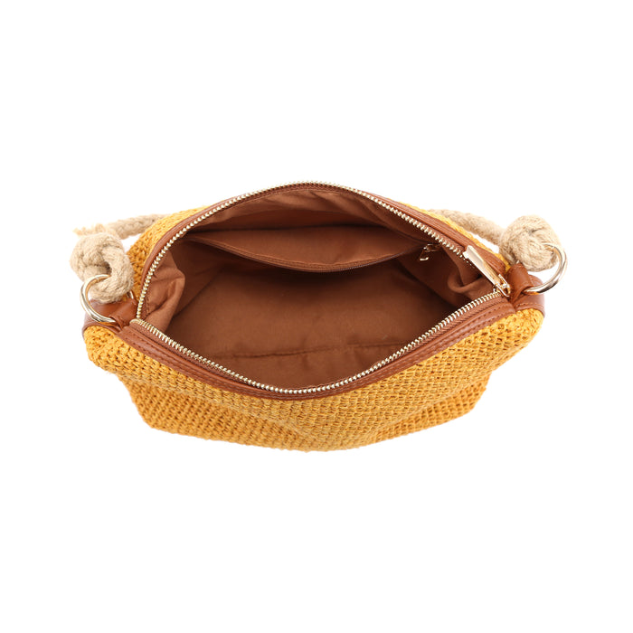 Woven texture rope handle curved top bag with adjustable strap wholesale