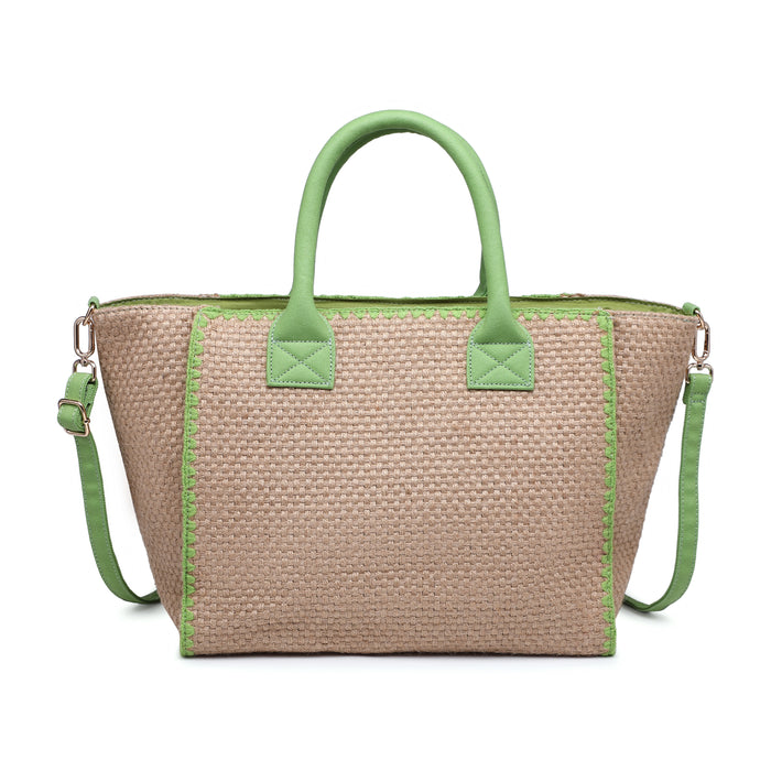 Woven textured tote bag with stitched trim and adjustable strap wholesale