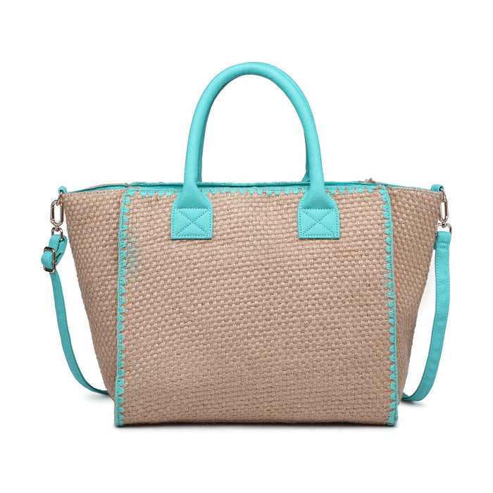 Woven textured tote bag with stitched trim and adjustable strap wholesale