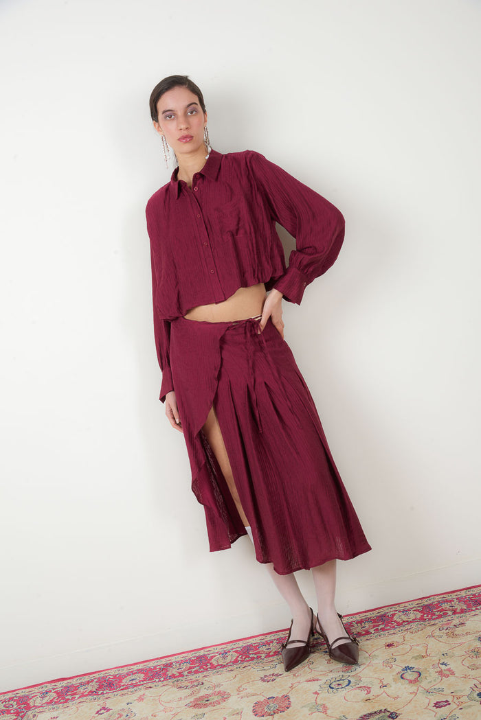 Wrap front slit flowy midi skirt wholesale