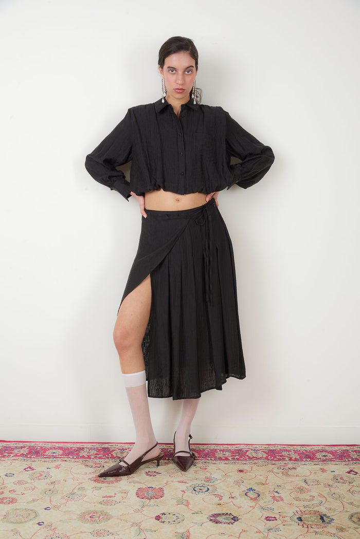 Wrap front slit flowy midi skirt wholesale