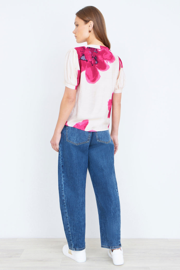 Pink Watercolour Viscose Floral Top - Bascora