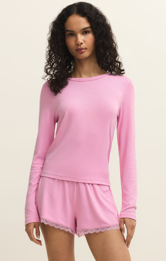 Z Supply Maison Pointelle Long Sleeve Top in Pink Crush