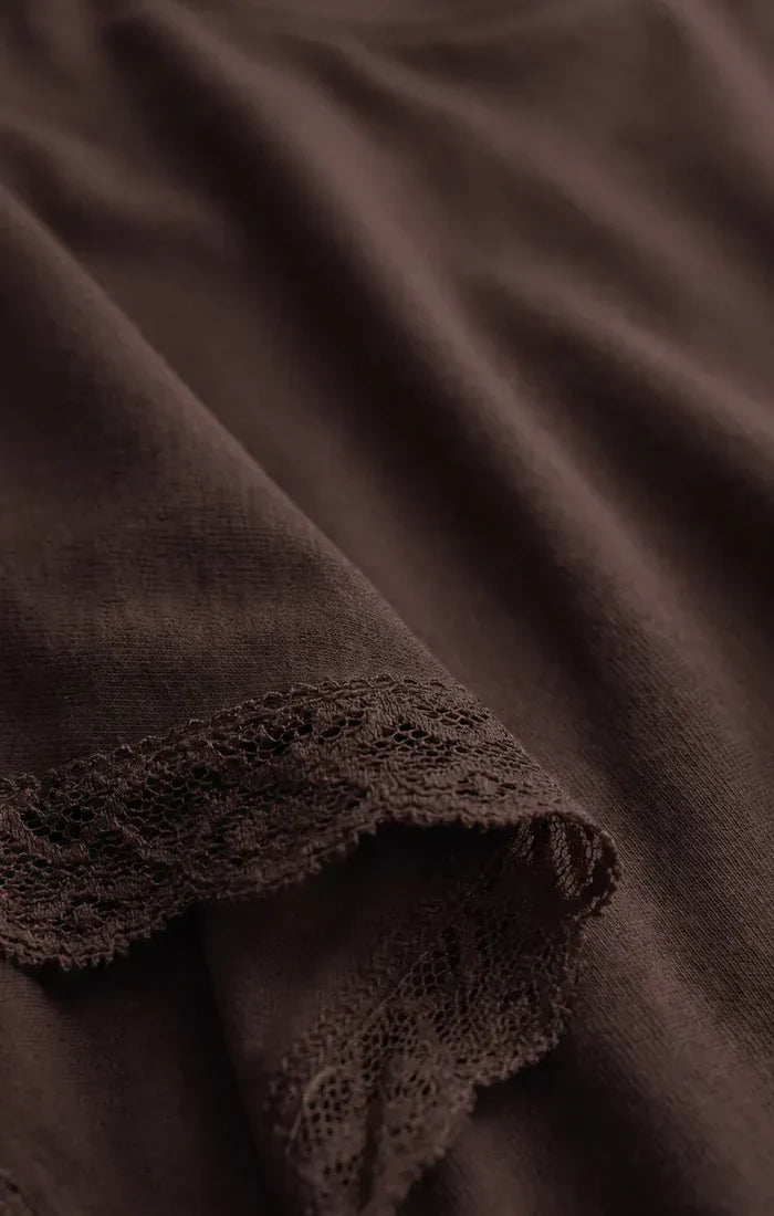 Z Supply Marika Lace Trim Muscle Tee in Dark Chocolate