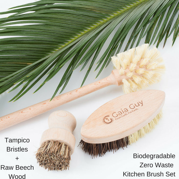 Zero Waste Kitchen and Bath Set - Plant Based Brushes and Loofah Sponges Plastic-Free Kit - Gaia Guy