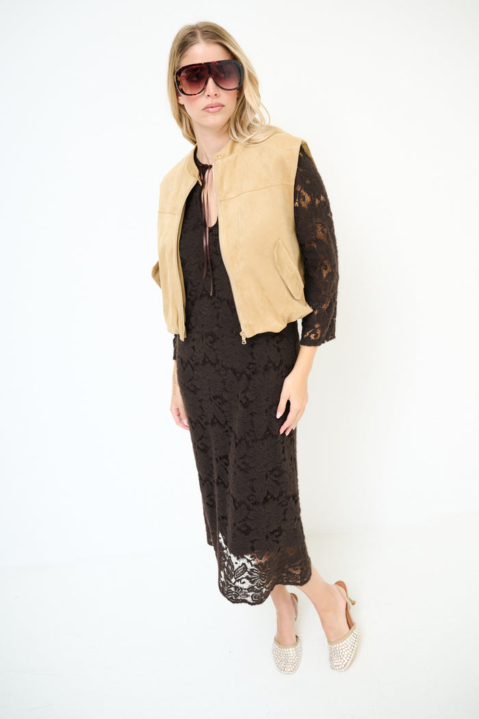 Zip front sleeveless suede effect vest wholesale