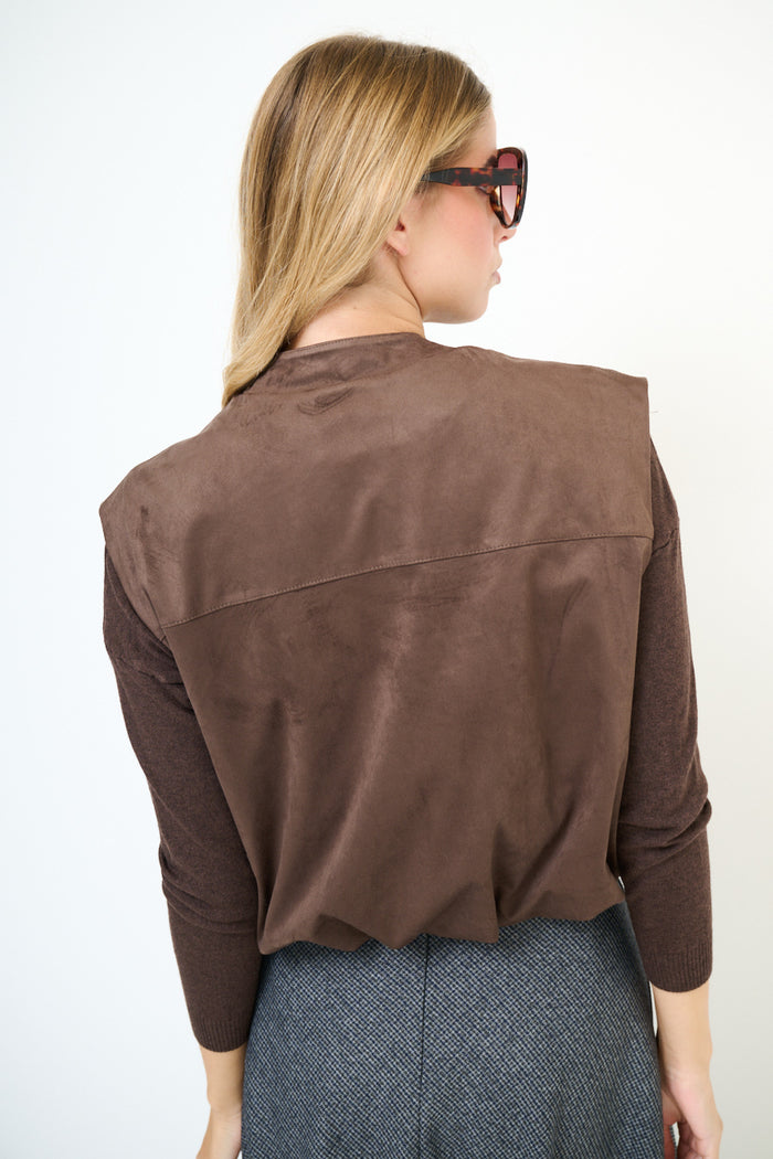 Zip front sleeveless suede effect vest wholesale