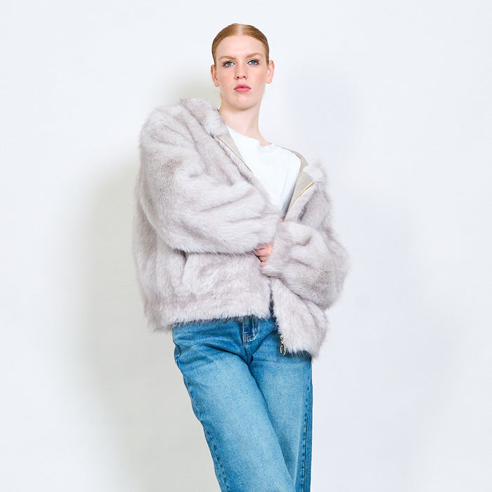 Zipped eco fur short hoodie jacket wholesale