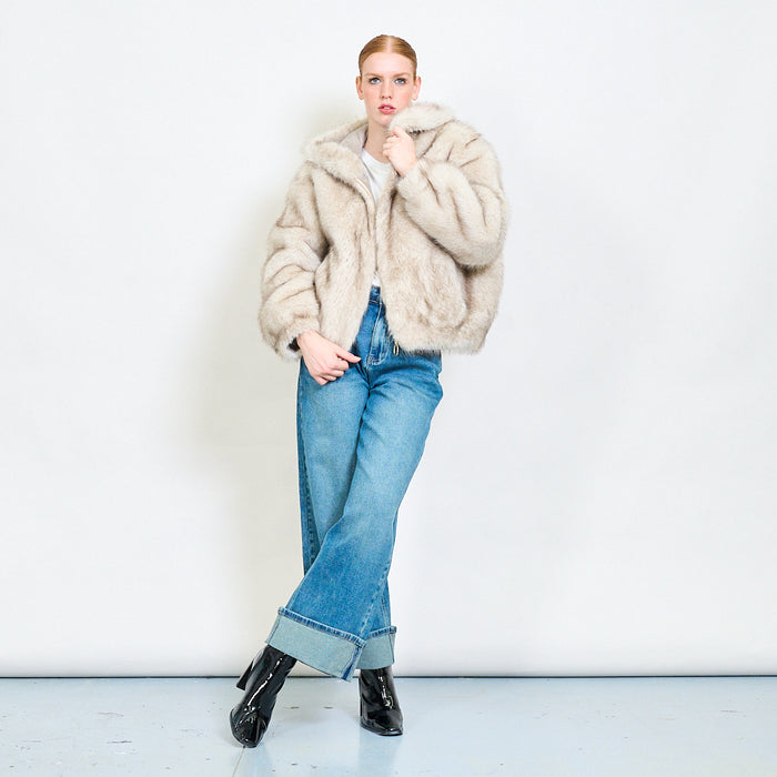 Zipped eco fur short hoodie jacket wholesale