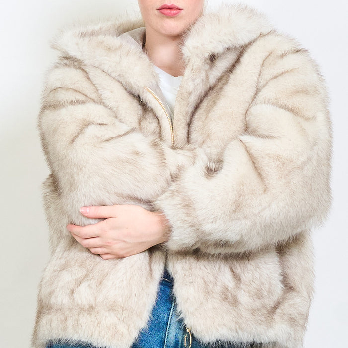 Zipped eco fur short hoodie jacket wholesale