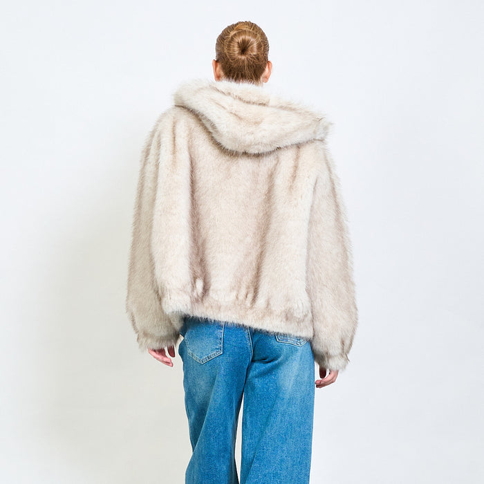 Zipped eco fur short hoodie jacket wholesale